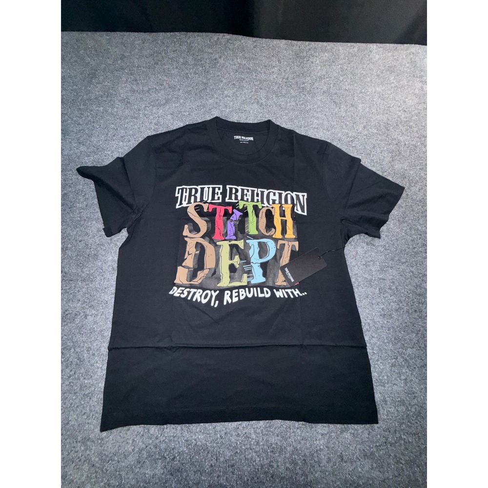True Religion Stitch Dept Graphic Tee Black Mens Large NWT Buddha T-Shirt
